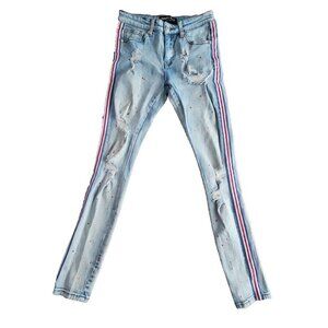 Trinity Kays Jeans Men's Size 28 (28x32) Kulture Stripes Paint Distressed Blue